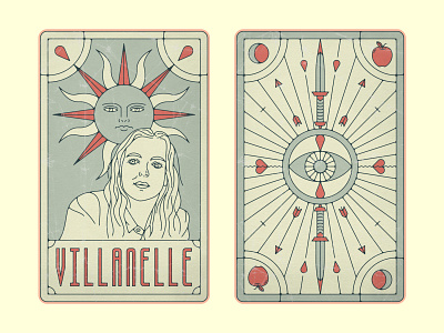 'Villanelle' Tarot Card - Killing Eve, 2022 design fan art fanart illustration jodie comer killing eve moon portrait sandra oh sun tarot tarot card villanelle