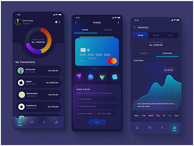 Wallet App UI Design app dark dark ui ui wallet