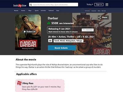 Bookmyshow Clone adobe xd android app bookmyshow design entertainment graphic design ios landing page minimal mobile app movie redesign ui uiux user experience user interface ux web website