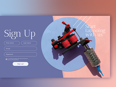 Tattoo Courses & Equipment Web Store Sign Up // Daily UI 001 branding daily 100 challenge dailyui dailyui 001 design figma illustrator minimal signup ui ux uxdesign web webdesign