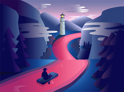 Purple forest design forest illustration landscape lighthouse