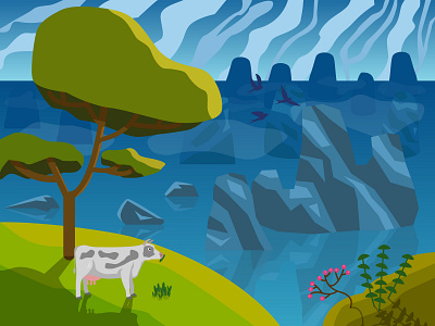 Landscape and cow design graphic design illustration landscape sea ​​cliffs