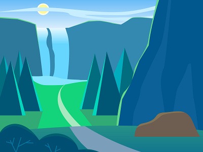 Waterfall design forest graphic design illustration landscape mountains waterfall