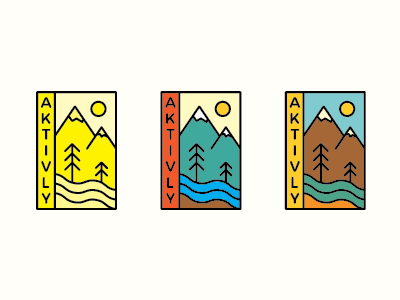 Logo Concepts for AKTIVLY aktivly badge branding explore logo mountains outdoors river trees