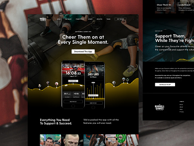 Barbell Games App Landing Page app application athletes barbell barbell games clean concept design fan fans fitness games gym interface landing page landing page design logo original ui website