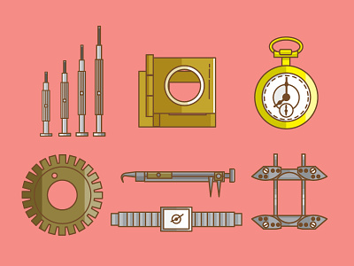 The Watchmaker illustration objects pieces print tools watch work