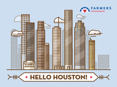 Hello Houston Farmers ad city facebook farmers insurance houston illustration skyline social media texas