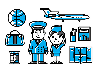 Pan Am airline airplane illustration plane set