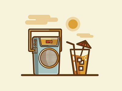 Summer Sony drink illustration radio sony summer vacation