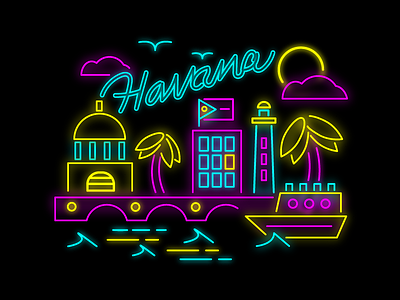 Havana 80s city cuba glow illustration latin light neon