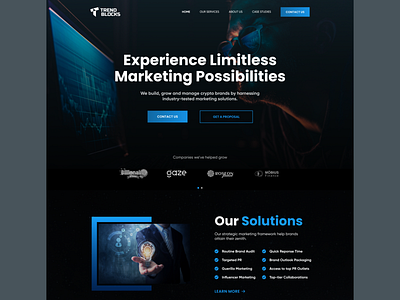 Trendblocks Landing Page Collection blockchain branding dark themed design landing page logo ui ux