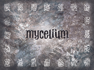 Logo and alien alphabet for Mycelium saga book cover logo typography