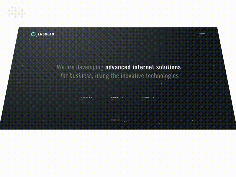 ENSOLAB studio website after agency animation black creative effects hover menu particles ui ux