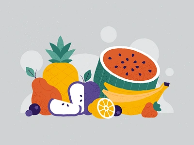 Fruit apple banana blueberry brush flat illustration lemon melon pier pineapple strawberry texture vector watermelon