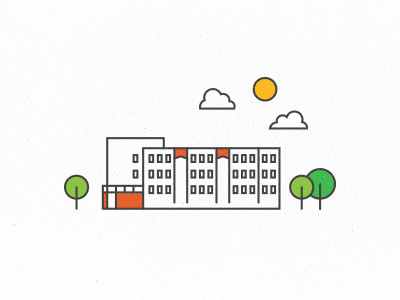 School building cloud education icon illustration outline school sun texture tree vector