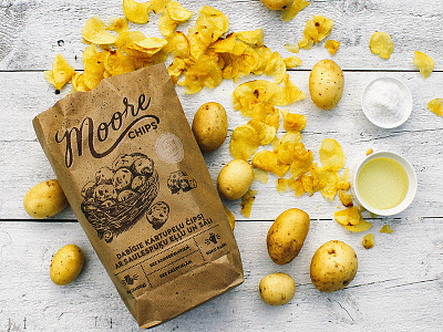 Moore Chips - Packaging chips design logo old packaging potatoes retro snacks texture type typography vintage
