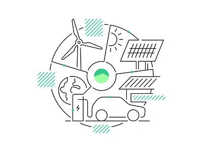 VoltSmart car charger emissions energy ev flat globe house icon illustration line pattern renewable roof solar panel sun sustainability vehicle wind turbine world