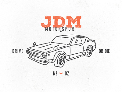 Drive or die badge car grunge handdrawn handwritten line logo nissan race texture tire vintage