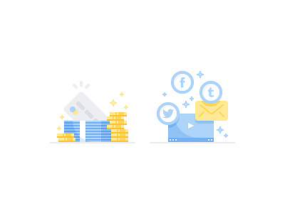 Icons card coin envelope flat icon illustration mail money player social network spark video