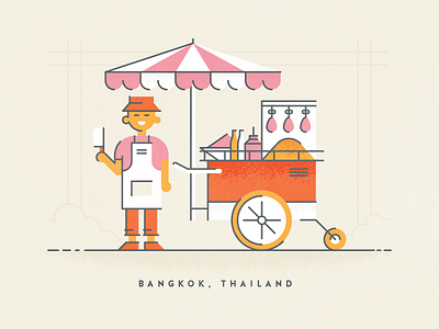 Bangkok bangkok cart character chicken illustration knife noodle rice sauce street food texture unbrella