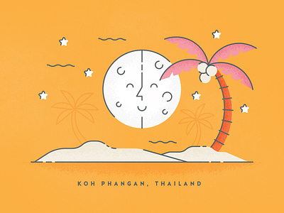 Koh Phangan beach flat full moon illustration line palm sand star texture thailand travel wind