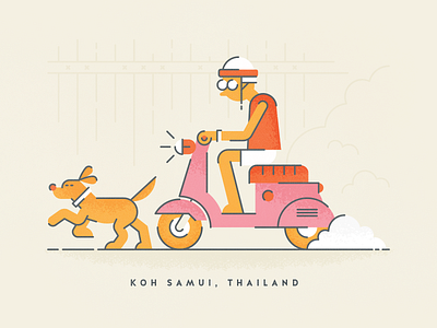 Koh Samui character dog flat grain helmet illustration line scooter texture thailand travel vespa