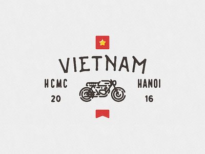 Vietnam adventure badge cafe racer illustration line logo motorcycle star texture travel vietnam vintage