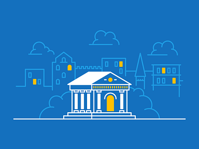 Notakey - Bank 2d bank building bush city cloud flat illustration line skyline vector window