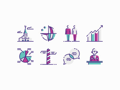 Icons - National Statistics arrow church flat graph icon set line man pillar speaker talk vector world