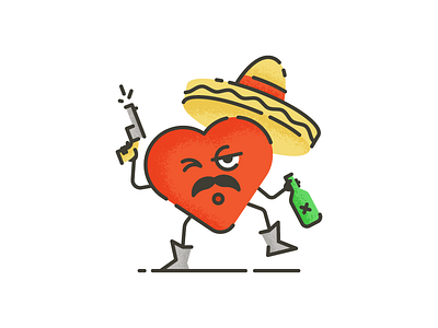 Made With Love booze bottle gun heart icon illustration moustache sombrero sticker tequila texture valentines
