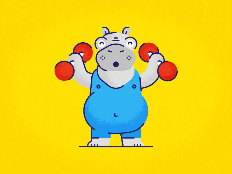 Hippopotamus character dumbbell emoji gif grain gym hippopotamus illustration line sticker texture workout