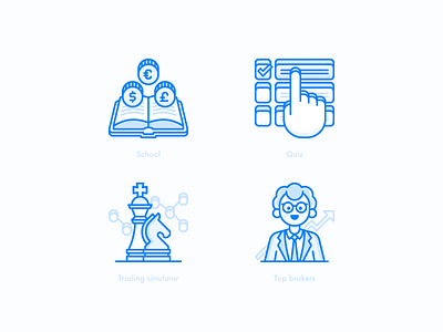 Forex Hero icons arrow book character check chess euro hand icon illustration line money stroke