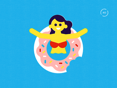 Been There - Australia beach bikini character donut flat girl infographic layout map swim ring travel vintage