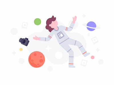 Sellfy - Page Not Found astronaut camera character error flat girl illustration photographer planet polaroid space star