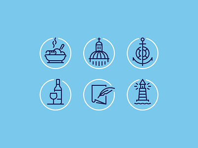 Discover Malta - Icon Set Pt. 2 anchor church feather food glass icon lighthouse line paper plate round wine