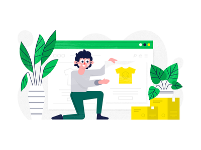 Print On Demand - Add Products To Your Shop box browser character flat halftone illustration online store plant texture ui vector web
