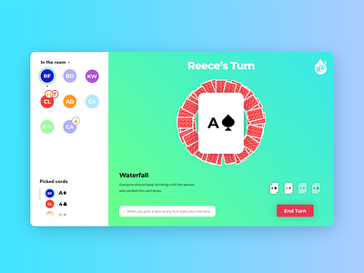 Ring of Fire - Gameplay Screen app branding concept covid 19 design digital drinking friends game gradients logo player quarantine together ui ux web