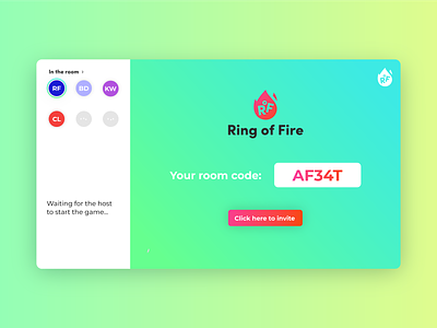 Ring of Fire - Waiting Room and Invite page concept coronavirus covid-19 design designapp drinking game drinks game gamers invite online page players ringoffire ringoffire.io ui ux waiting room
