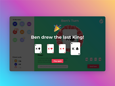 Ring Of Fire - End of game screen app brand branding cards online concept coronavirus covid-19 design digital drinking game game ui gamification logo online players ringoffire ringoffire.io ui ux web