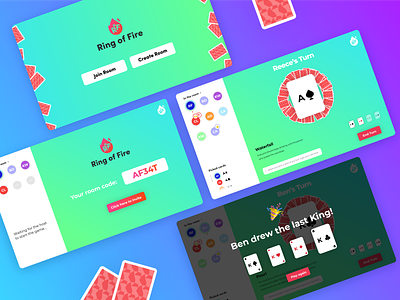 Ring of Fire - Final Screens app cardgame cards coronavirus covid 19 design digital drinking game game design game ui online play together players screens ui ux web
