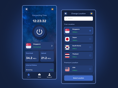 VPN Exploration app design exploration explore internet mobile ui ui vpn