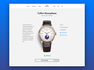 Rolex (product page) desktop ecommerce luxury rolex swiss ui ux watch web design