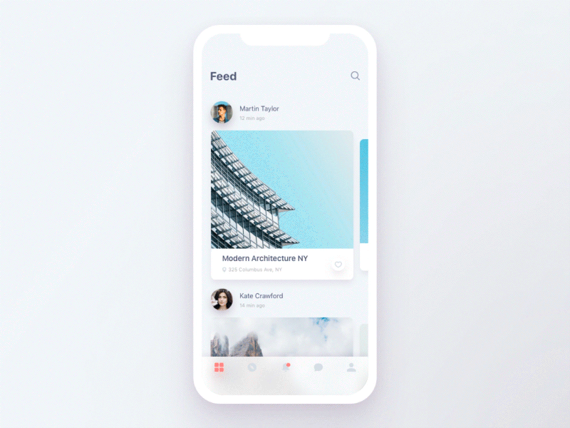 Social Bee article list design cards iphone animation ios app mobile ux interface ui