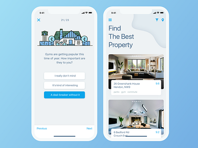 Search Smartly app design illustration interface ios mobile property quiz real estate room ui ux