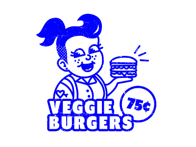 Vintage Veggie Burger Girl ad advertisement burger cute food food ad girl illustration lgbt lgbtq queer retro retro design vegan veggie burger vintage