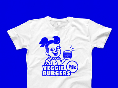 Vintage Veggie Burger Girl Shirt ad advertisement burger color colour food graphic lgbt lgbtq queer retro retro inspired shirt shirt design texture veggie burger vintage