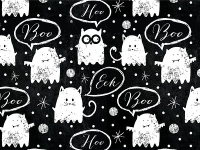 Chalkboard Ghost Friends bat cat chalkboard design ghosts halloween illustration owl pattern repeat surface design surtex