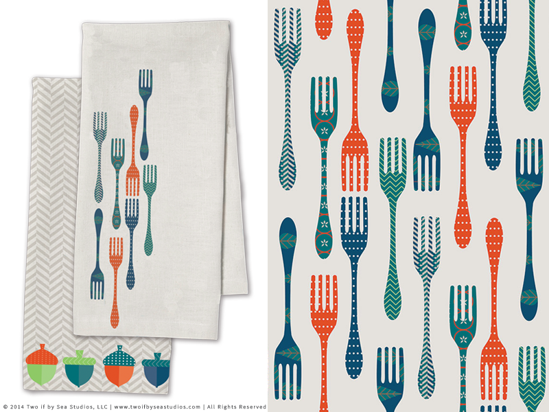 Owl Creek Kitchen Towel + Forks Pattern forks kitchen pattern design acorns textiles towel geometric surface design surtex surface tea towel