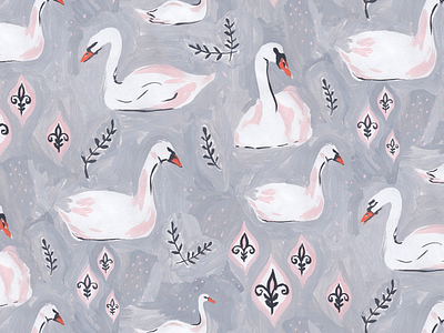 Feminine Swan Pattern baby birds decorative fabric feminine illustration pattern repeat surface design swan swans textile