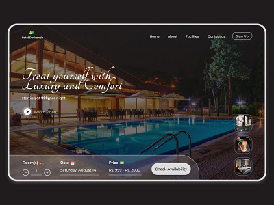 Hotel Landing Page booking hotel hotelbooking hotelwebsite restaurant ui uiux web webdesign website